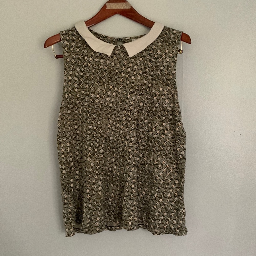 French Connection Modern Vintage Floral Peter Pan Collar Tank Blouse